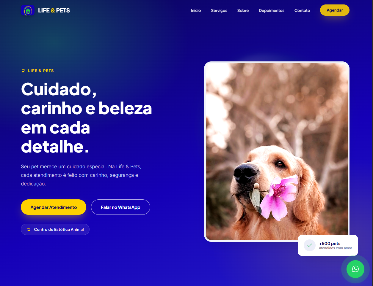 Página inicial do site Life & Pets